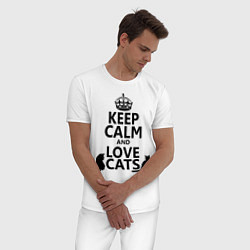 Пижама хлопковая мужская Keep Calm & Love Cats, цвет: белый — фото 2