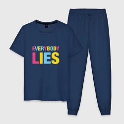 Пижама хлопковая мужская Everybody Lies, цвет: тёмно-синий