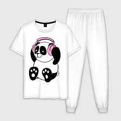 Пижама хлопковая мужская Panda in headphones панда в наушниках, цвет: белый