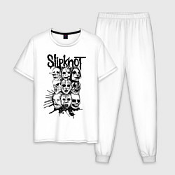 Пижама хлопковая мужская Slipknot Faces, цвет: белый