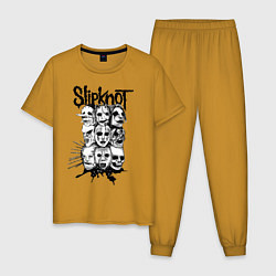 Пижама хлопковая мужская Slipknot Faces цвета горчичный — фото 1