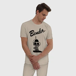Пижама хлопковая мужская Bender monochrome, цвет: миндальный — фото 2