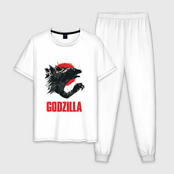 Пижама хлопковая мужская Godzilla: Red Sun, цвет: белый