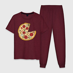 Пижама хлопковая мужская Пицца парная цвета меланж-бордовый — фото 1