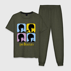 Пижама хлопковая мужская The Beatles: pop-art, цвет: меланж-хаки