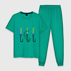 Пижама хлопковая мужская Рыболовный узел, цвет: зеленый