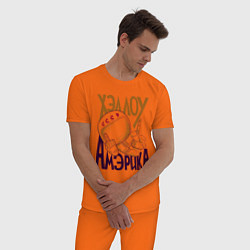 Пижама хлопковая мужская Хэллоу Амэрика, цвет: оранжевый — фото 2