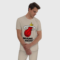 Пижама хлопковая мужская Miami Heat-logo, цвет: миндальный — фото 2