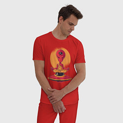 Пижама хлопковая мужская Медитация пришельца, цвет: красный — фото 2