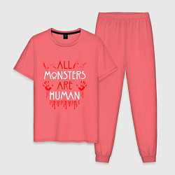 Пижама хлопковая мужская ALL MONSTERS ARE HUMAN, цвет: коралловый