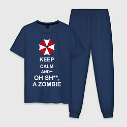 Пижама хлопковая мужская Keep Calm & Oh Sh**, A Zombie, цвет: тёмно-синий