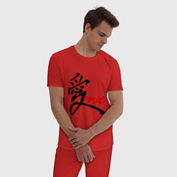 Пижама хлопковая мужская Китайский символ любви (love), цвет: красный — фото 2