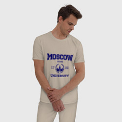 Пижама хлопковая мужская MGU Moscow University, цвет: миндальный — фото 2