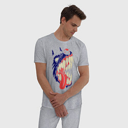Пижама хлопковая мужская Разъяренный волк, цвет: меланж — фото 2