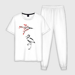 Пижама хлопковая мужская Японский стиль, цвет: белый