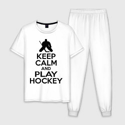 Пижама хлопковая мужская Keep Calm & Play Hockey, цвет: белый