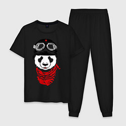 Пижама хлопковая мужская Панда байкер, цвет: черный