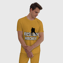 Пижама хлопковая мужская Russian hockey, цвет: горчичный — фото 2