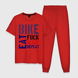 Пижама хлопковая мужская Bike eat sleep repeat, цвет: красный