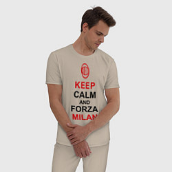 Пижама хлопковая мужская Keep Calm & Forza Milan, цвет: миндальный — фото 2