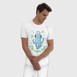 Пижама хлопковая мужская Довольный осьминог, цвет: белый — фото 2