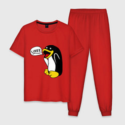 Пижама хлопковая мужская Пингвин: Linux, цвет: красный