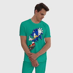 Пижама хлопковая мужская Sonic, цвет: зеленый — фото 2