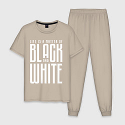 Пижама хлопковая мужская Juventus: Black & White, цвет: миндальный