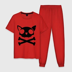 Пижама хлопковая мужская Кошачий пиратскй флаг, цвет: красный