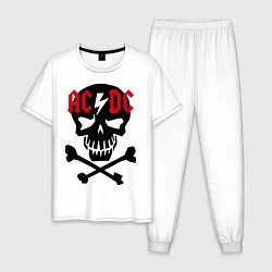 Пижама хлопковая мужская AC/DC Skull, цвет: белый