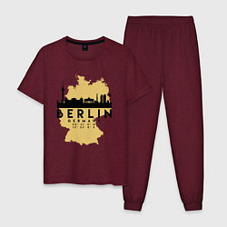 Пижама хлопковая мужская Берлин - Германия, цвет: меланж-бордовый