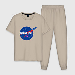 Пижама хлопковая мужская NASA Delorean 88 mph, цвет: миндальный