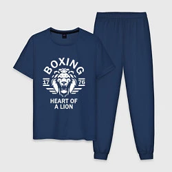 Пижама хлопковая мужская Бокс - сердце льва, цвет: тёмно-синий