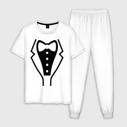 Пижама хлопковая мужская Класcический смокинг, цвет: белый