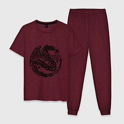 Пижама хлопковая мужская Кельтский дракон, цвет: меланж-бордовый