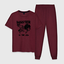 Пижама хлопковая мужская Monster in the gym, цвет: меланж-бордовый