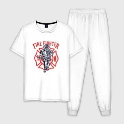Пижама хлопковая мужская Fire fighter, цвет: белый