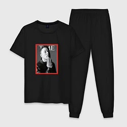 Пижама хлопковая мужская Илон Маск Журнал TIME, цвет: черный