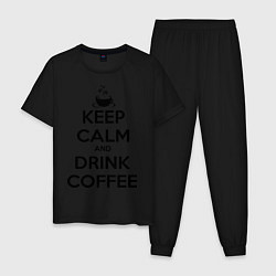 Пижама хлопковая мужская Keep Calm & Drink Coffee, цвет: черный