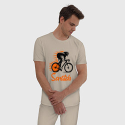 Пижама хлопковая мужская Cycling scratch race, цвет: миндальный — фото 2