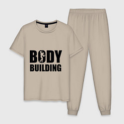Пижама хлопковая мужская Bodybuilding, цвет: миндальный