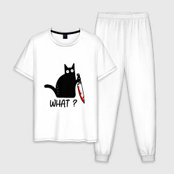 Пижама хлопковая мужская What cat, цвет: белый