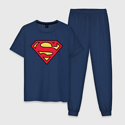 Пижама хлопковая мужская Superman logo цвета тёмно-синий — фото 1