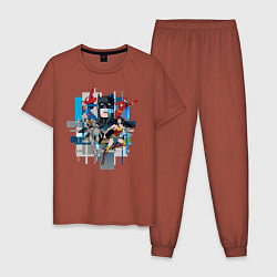 Пижама хлопковая мужская Лига Справедливости, цвет: кирпичный