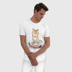 Пижама хлопковая мужская Кот с Котенком, цвет: белый — фото 2