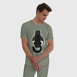 Пижама хлопковая мужская Йольский кот, цвет: авокадо — фото 2