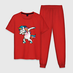 Пижама хлопковая мужская Единорог, цвет: красный