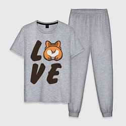 Пижама хлопковая мужская Love Corgi, цвет: меланж