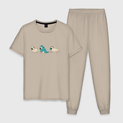 Пижама хлопковая мужская Смешные мопсы, цвет: миндальный
