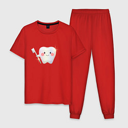 Пижама хлопковая мужская Чистота - залог здоровья!, цвет: красный